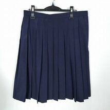 1円 スクールスカート 大きいサイズ 夏物 w80-丈62 紺 中学 高校 プリーツ 学生服 制服 女子 中古 HK3581_画像1