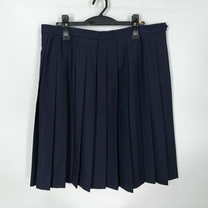 1円 スクールスカート 大きいサイズ 冬物 w80-丈60 紺 中学 高校 プリーツ 学生服 制服 女子 中古 HK3538