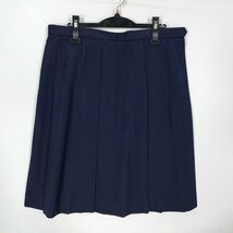 1円 スクールスカート 大きいサイズ 夏物 w80-丈63 紺 中学 高校 プリーツ 学生服 制服 女子 中古 HK2765_画像1