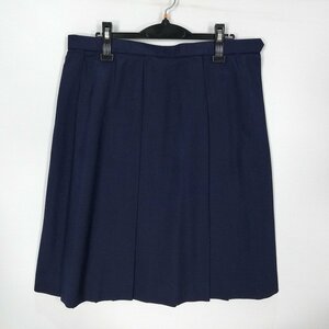 1円 スクールスカート 大きいサイズ 夏物 w80-丈63 紺 中学 高校 プリーツ 学生服 制服 女子 中古 HK2765