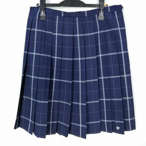 1円 スクールスカート 大きいサイズ 夏物 w80-丈59 チェック 中学 高校 プリーツ 学生服 制服 女子 中古 HK2888