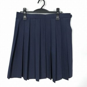 1円 スクールスカート 大きいサイズ 夏物 w74-丈50 紺 中学 高校 プリーツ 学生服 制服 女子 中古 HK3592