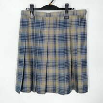 1円 スクールスカート 大きいサイズ 冬物 w80-丈55 チェック 中学 高校 プリーツ 学生服 制服 女子 中古 HK3615_画像1