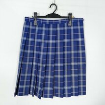 1円 スクールスカート 大きいサイズ 冬物 w80-丈60 チェック 中学 高校 プリーツ 学生服 制服 女子 中古 HK3628_画像1