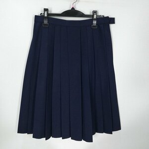 1円 スクールスカート 大きいサイズ 夏物 w72-丈61 紺 中学 高校 プリーツ 学生服 制服 女子 中古 HK3560