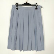 1円 スクールスカート 大きいサイズ 夏物 w80-丈63 グレー 中学 高校 プリーツ 学生服 制服 女子 中古 HK3586_画像1