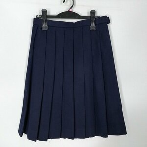 1円 スクールスカート 大きいサイズ 冬物 w72-丈62 紺 中学 高校 森英恵 プリーツ 学生服 制服 女子 中古 HK3657