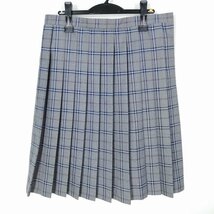 1円 スクールスカート 大きいサイズ 冬物 w80-丈64 チェック 中学 高校 プリーツ 学生服 制服 女子 中古 HK3141_画像1