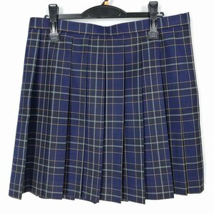 1円 スクールスカート 大きいサイズ 冬物 w80-丈49 チェック 中学 高校 プリーツ 学生服 制服 女子 中古 HK3185