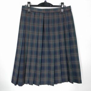 1円 スクールスカート 大きいサイズ 夏物 w75-丈63 チェック 中学 高校 プリーツ 学生服 制服 女子 中古 HK4023