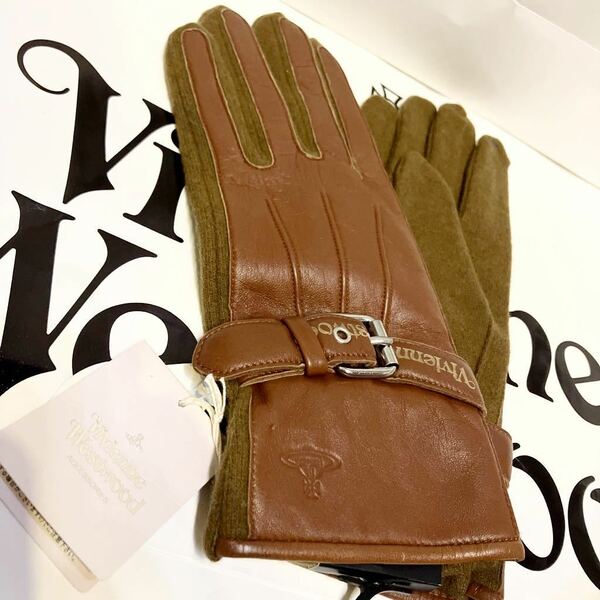 送料込●新品●Vivienne Westwood 羊革手袋 スマホ対応ラムレザー ブラウンC メンズ23-24cm 縦25cm ×横9.5cmヴィヴィアンウエストウッド