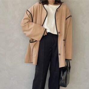 【美品】アントマリーズ ノーカラーパイピングショートトレンチコート