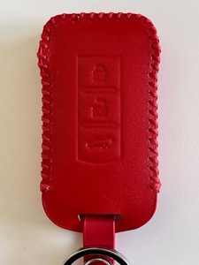  cow leather precisely Fit case Delica D:5 Outlander 3 button red color Mitsubishi Outlander PHEV smart key case 2