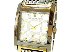 1円～ 中古 ジャンク BURBERRY バーバリー スクエア BU1569 SS/GP コンビ デイト 3針 シルバー文字盤 メンズ 腕 時計 クォーツ