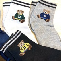 激かわ 靴下 ソックス プレゼント レディース ホワイト 白 黒 紺 ビッグ ロゴ bear ベア 正規品 5足セット 新品 韓国ファッション_画像2