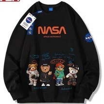 ベアー トレーナー ロングシャツ 長袖 日本未入荷 プレゼント パーカー 新品 NASA 宇宙飛行士 宇宙 裏起毛 厚手 メンズ ブラック 黒_画像1