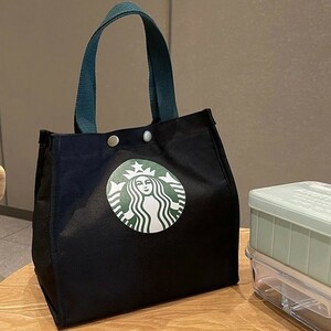 スターバックス スタバ ハンドバッグ ランチバッグ ブラック　新品 男女兼用 STARBUCKS トートバッグ エコバッグ 大容量 黒 ロゴ