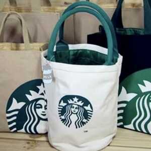 スターバックス スタバ　ハンド バスケット バッグ ホワイト 白 新品　大容量　STARBUCKS かばん 海外 限定発売 ランチバッグ トートバッグ