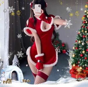 サンタコスプレ　クリスマスコスプレ　セクシーランジェリー　ストッキング　胸開き