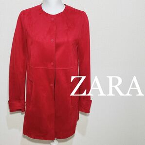 ZARA BASIC ザラ フェイクスエード レッド ノーカラーコート