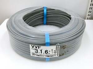 【同梱不可】【140】未使用品 住電 100ｍ VVF 600V ビニル絶縁ビニルシースケーブル平形 200回路 3×1.6mm 灰/黒・赤・緑 ※外装にダメージ