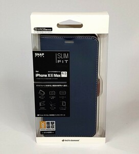 【送料無料】ラスタバナナ iPhone XS Max 6.5インチ 薄型 手帳ケース カバー ネイビー/ブラウン（ハトメ カードホルダー付）