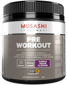 MUSASHI （ムサシ）プレワークアウト パウダー グレープ味 カフェイン250mg シトルリン2000mg クレアチン ベータアラニン Pre Workout