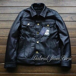 18万■Gabriel 最上級カウハイド サードタイプ Gジャン ライダース レザージャケット 557 3rd Type 牛革 オイルレザー /40/XL