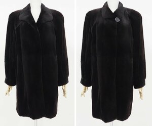 美品【 銀 SAGA MINK / 衿2WAY 】高級毛皮 シェアードミンク ◆セミロングコート 90cm丈 ◆黒色に近いDB ◆サイズ FREE 大き目 ◆S675Y