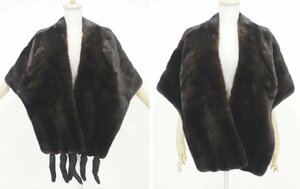 美品【 AKASAKA FUR / AMERICAN FUR AWARDS★5 / 和装・洋装OK 】 ￥1000～ 高級毛皮 ダークミンク/ショール 丈:45cm/黒色に近いDB◆S790Y