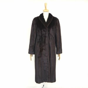 美品【 Moonbat Fur★シンプル 】高級毛皮　ダークミンク◆超ロングコート/112cm　ショールカラー　毛質・革質GOOD　ダークブラウン◆S753T