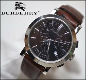 良品 BURBERRY クロノグラフ 腕時計 ブラウン文字盤 BU1383 革ベルト バーバリー