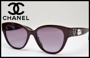 新作 CHANEL サングラス バタフライシェイプ ハート フェイクパール ドット バーガンディー 5477-A ケース付属 シャネル