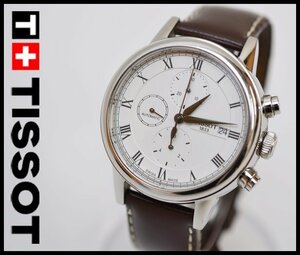 動作良品 TISSOT ティソ CARSON 自動巻 T085427A 白文字盤 カーソン クロノグラフ デイト 裏スケ ラウンド メンズ腕時計 革ベルト