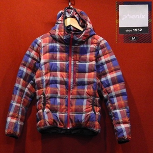 PHENIX Phoenix outdoor design ZIP hood Barker down jacket ... color / navy blue check pattern M beautiful goods 