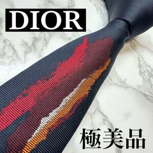 極美品 現行タグ レア DIOR ネクタイ シルク100% ワンポイント ソリッド CDプレート ナロータイ ブランドロゴ 刺繍 ネイビー 送料無料