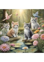 花と猫　ネコ　ねこイラスト　絵 パステルカラー 絵画 額 フラワー　ＡＩ_画像3