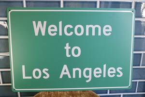 新品 WELCOME TO LOS ANGELS　ウェルカム 世田谷ベース カリフォルニアハウス インテリア 庭　フェンス トラフィックサイン　LA