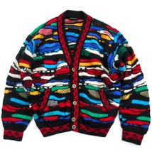 COOGI multi color cardigan 黒x多色 クージー カーディガン M ウール 変編み 毛100% ブラック オーストラリア製 クレイジー マルチカラー_画像1