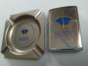 タバコ銘柄　HOPE柄　オイルライター灰皿セット　未使用品　レトロ　ジッポーではありません