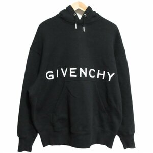 美品 21-22AW GIVENCHY ジバンシィ 4G ロゴ刺繍 裏起毛 プルオーバー スウェットパーカー オーバーサイズ S ブラック