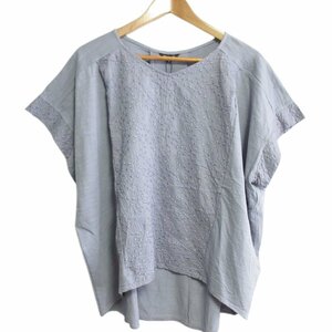 未使用 23SS pas de calais パドカレ ヴィンテージ天竺＆ランダムドット刺繍 半袖 Tシャツ カットソー オーバーサイズ 36 ブルー系