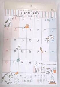 送料無料【 アニマル イラスト 壁掛けカレンダー 2024年 】 A4 31×21㎝ ネコ パンダ 鳥 ペンギン 壁掛け カレンダー
