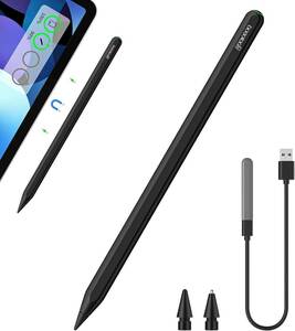 送料無料★GOOJODOQ 新型 GD13+ スタイラスペン ワイヤレス充電式+Type-C充電式 iPad用 mini6吸着充電対応外 別途チャージ可能 ブラック 