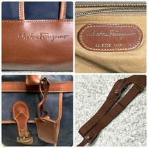 1円 極希少 フェラガモ Salvatore Ferragamo メンズ ボストンバッグ ショルダー 2way レザー 革 ナイロン ネイビー トラベル 旅行 大容量_画像10