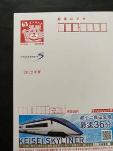 即決　63円はがき　エコー年賀はがき　2022　令和４年　インクジェット紙　とら　虎　京成スカイライナー　