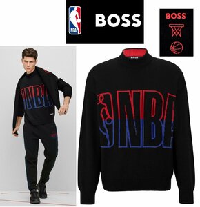 7万新品◆XXL◆BOSS×NBAコラボ BIGロゴインターシャハイネックニット黒22AW１円