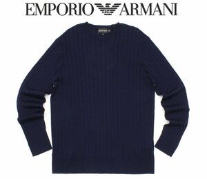 8万新品◆XXL◆EMPORIO アルマーニ 紺青ヴァージンウールリブニット 1円