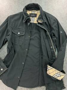 Wl033 正規品 BURBERRY バーバリーブラックレーベル 長袖 フィールド 襟ワイヤー入り シャツ ジャケット ノバチェック 刺繍 黒 メンズ L