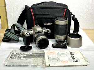 [2112] ニコン Nikon U ボディ AF 28-80mm F3.3-5.6G / レンズ付 NIKKOR 70-300mm 1:4-5.6G リモコン,取説,ケース付き 動作未確認